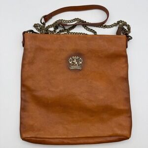 Pratesi Firenze Crossbody Bag Medium Cognac Italian Leather Crest Chain Strap